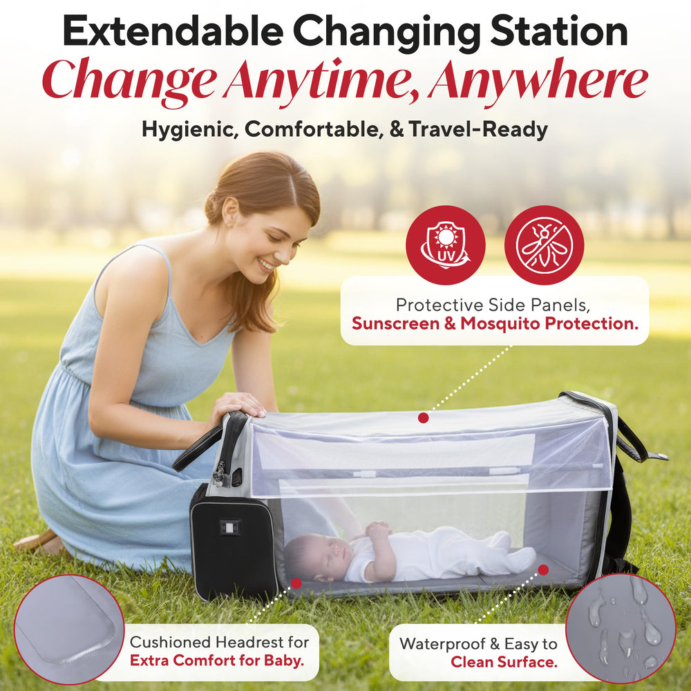 JustBaby Luv stroller attachment option enables hands-free mobility during errands.