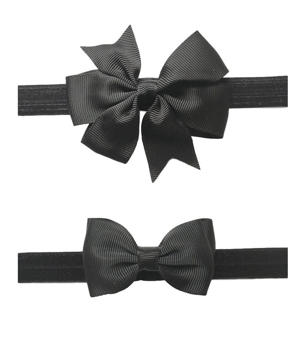 JustMyDress 2pc hairband pinwheel bow in black for soft baby hair and everyday wear.