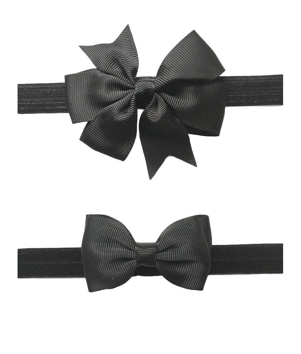 JustMyDress 2pc hairband pinwheel bow in black for soft baby hair and everyday wear.