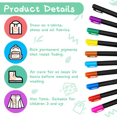 Jutom fabric markers 10-pack closeup for vibrant, washable bib art.