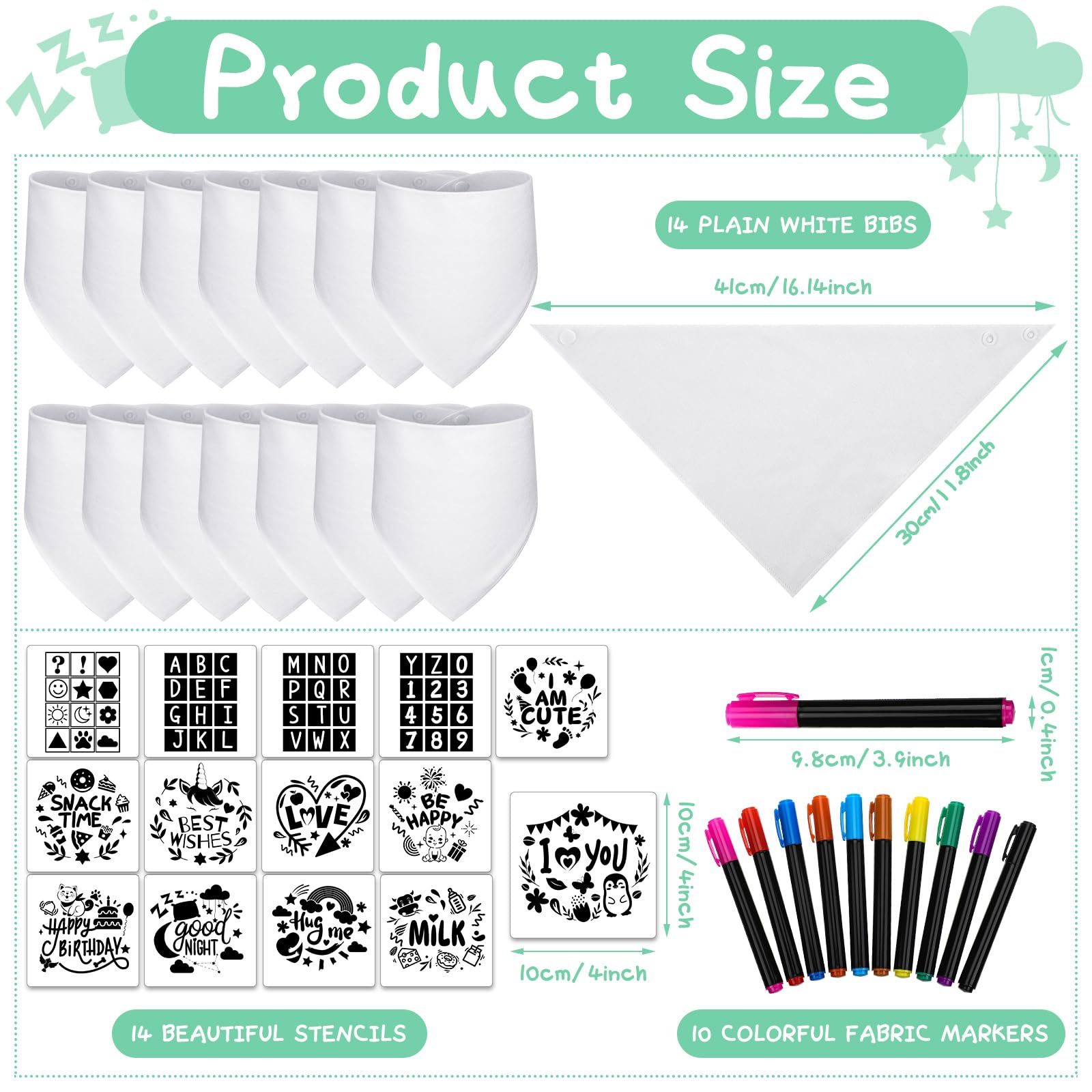 Jutom white bandana bibs arranged for easy customization on babies' outfits.