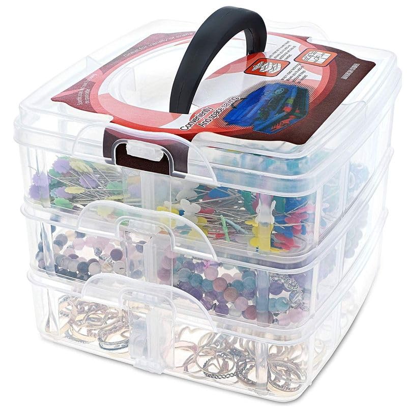 Juvale 3-Tier Craft Storage Box bead organizer: portable, clear, ideal for beads and jewelry storage