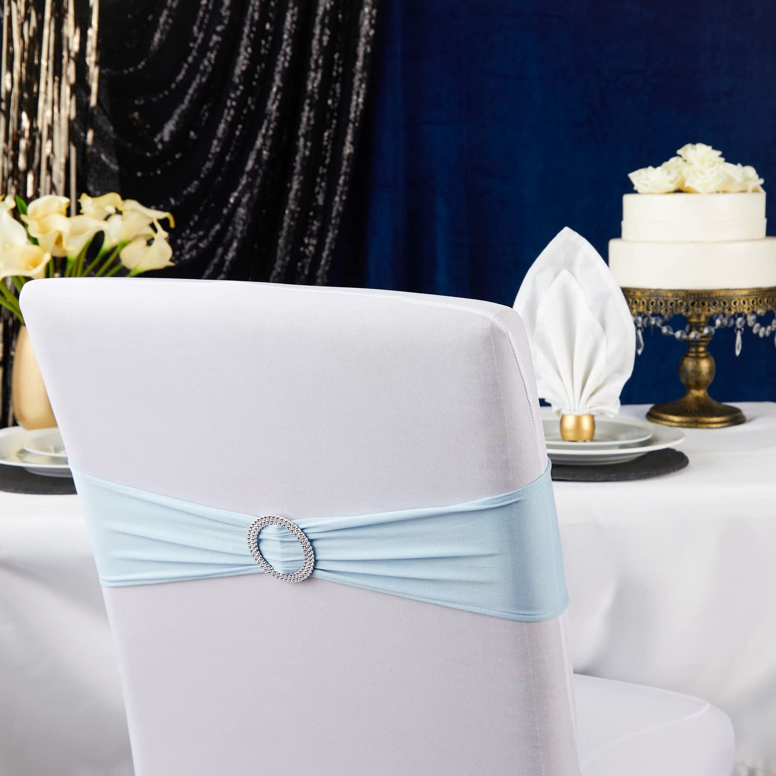 Juvale light blue chair sash pack of 50 ready for large event decoration.
