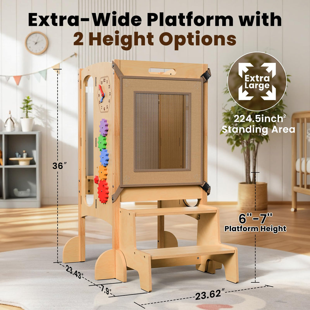 JUZBOT chalkboard and whiteboard for creative learning during kitchen time.
