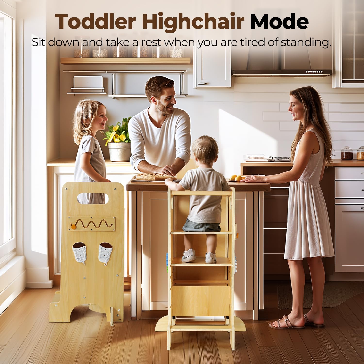 JUZBOT Toddler Tower-easy-assembly image shows a quick setup with 16 screws.
