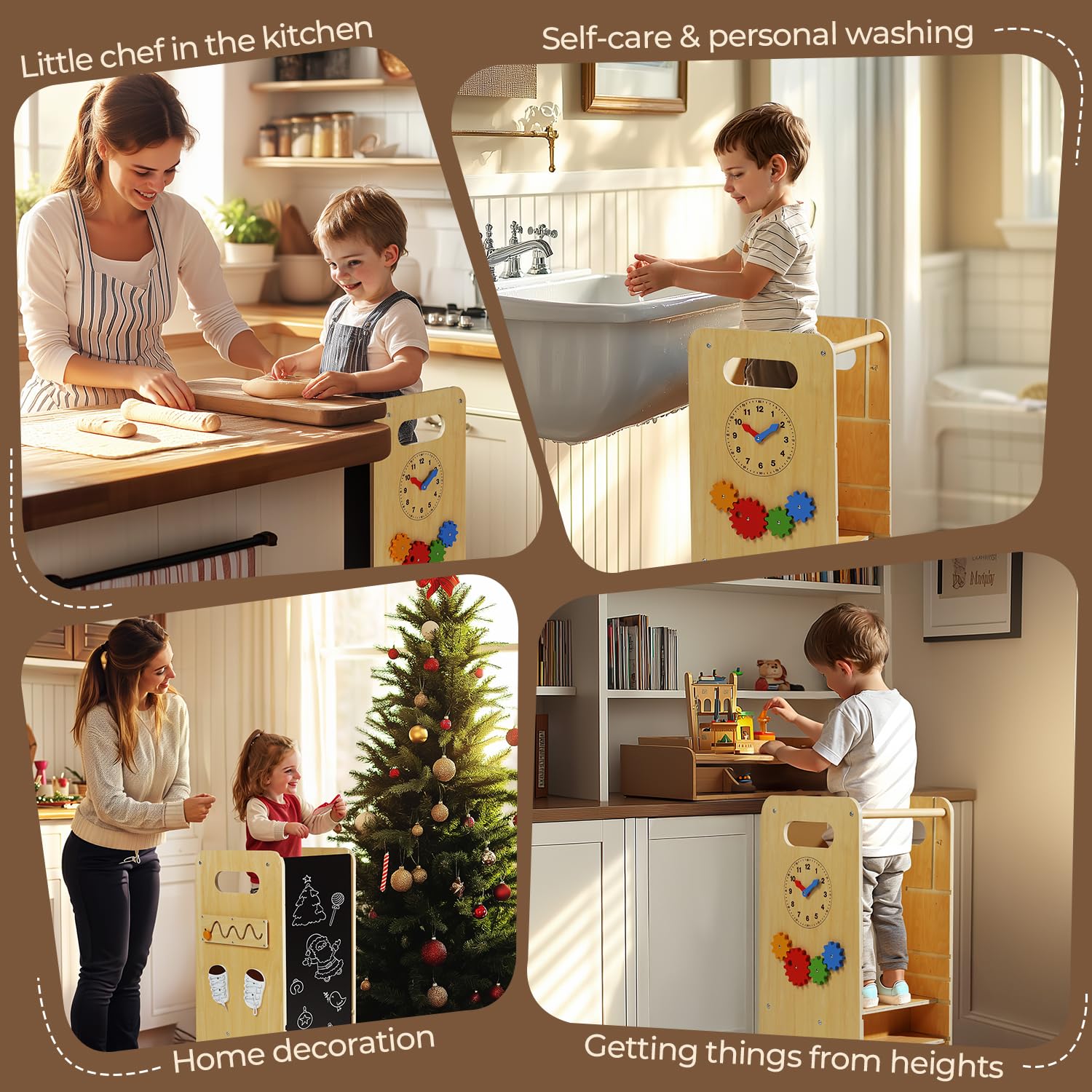 JUZBOT Toddler Tower-wide-base design communicates stability and non-slip feet for confidence.