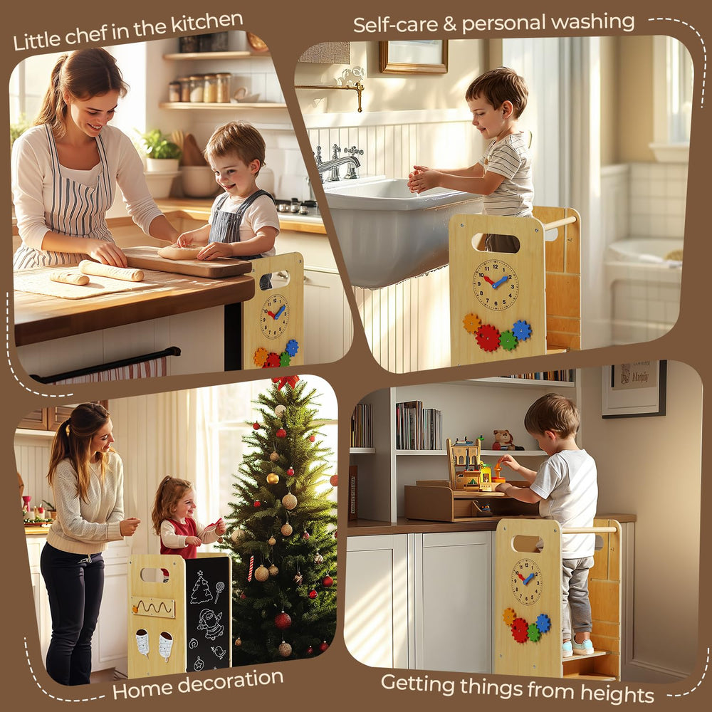 JUZBOT Toddler Tower-wide-base design communicates stability and non-slip feet for confidence.