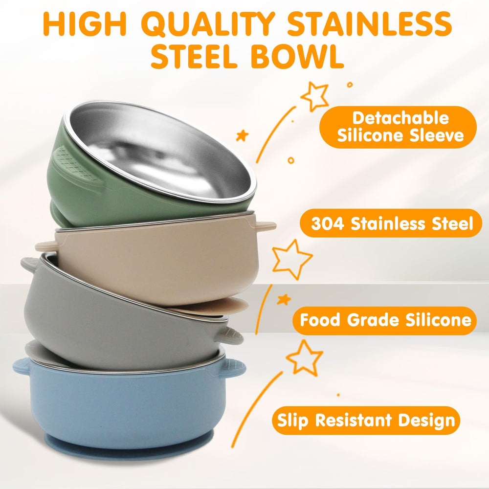 JVEOO 2-in-1 bowl with removable silicone sleeve for easy self-feeding