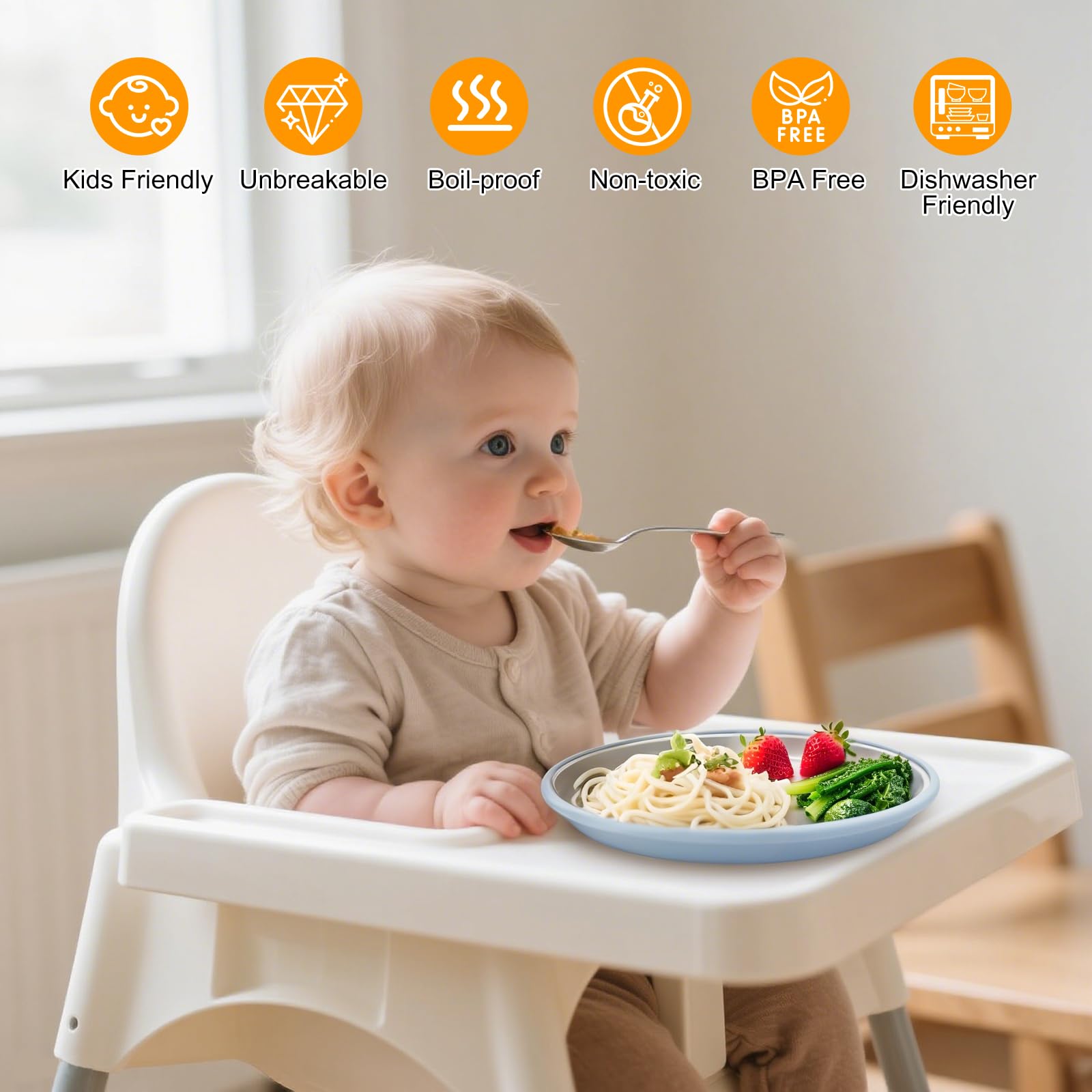 JVEOO 4-pack baby plates set ready for independent eating at home and travel