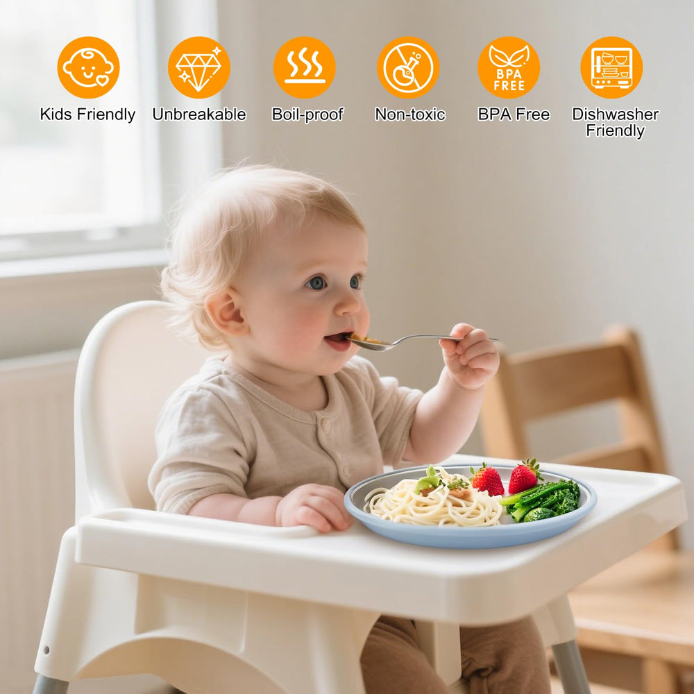 JVEOO 4-pack baby plates set ready for independent eating at home and travel