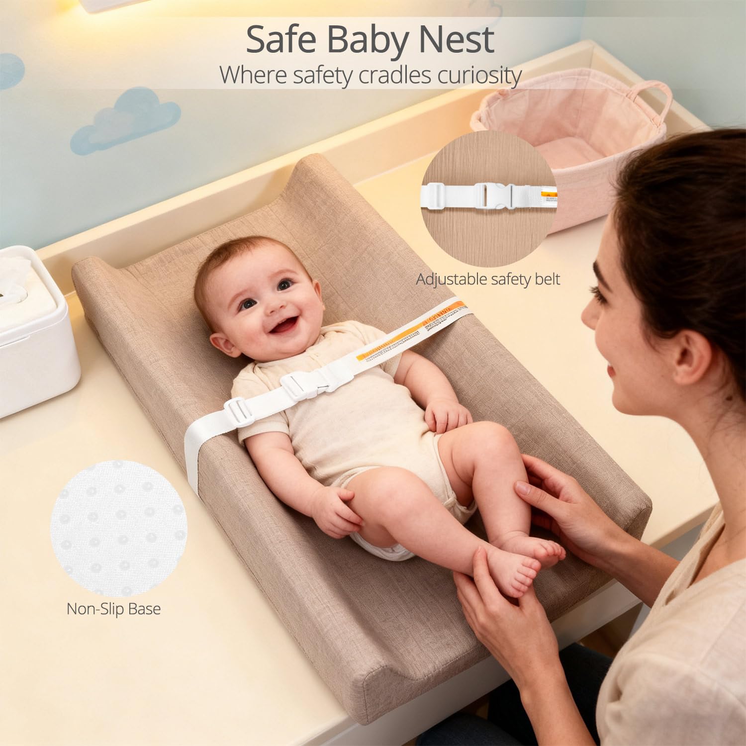 JVEOO changing pad contoured anti-roll sides offer secure positioning during changes.
