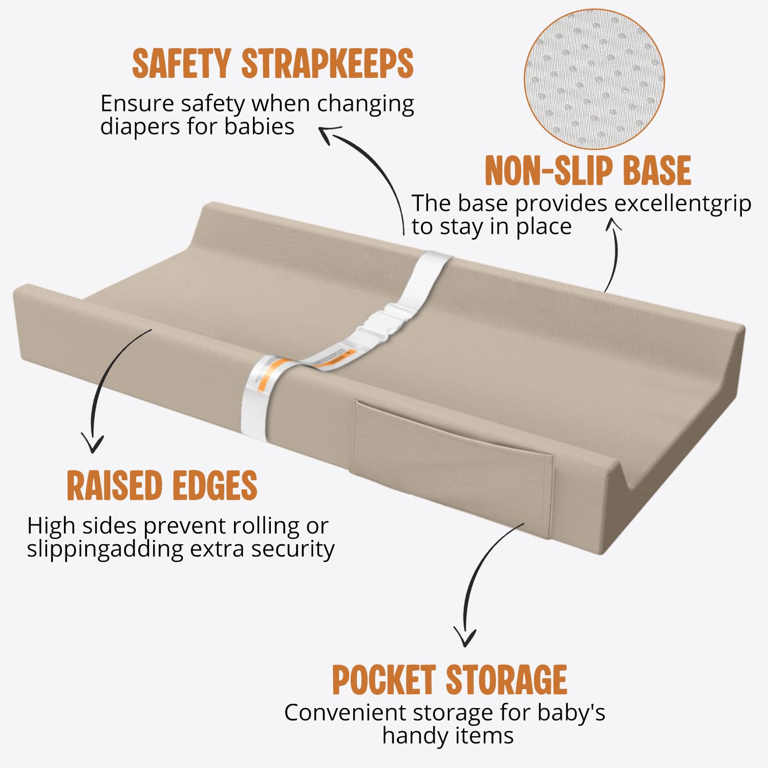 JVEOO changing pad non-slip base with safety belt for secure use