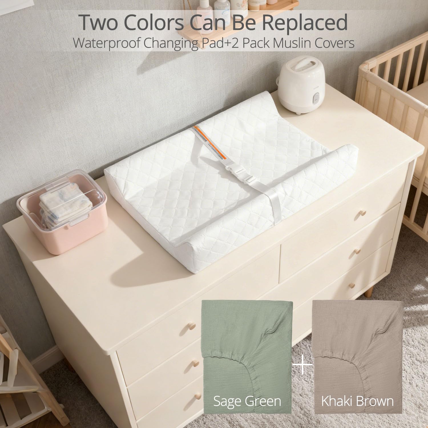 JVEOO changing pad waterproof lining highlights easy wipe-clean surface for quick cleanup.