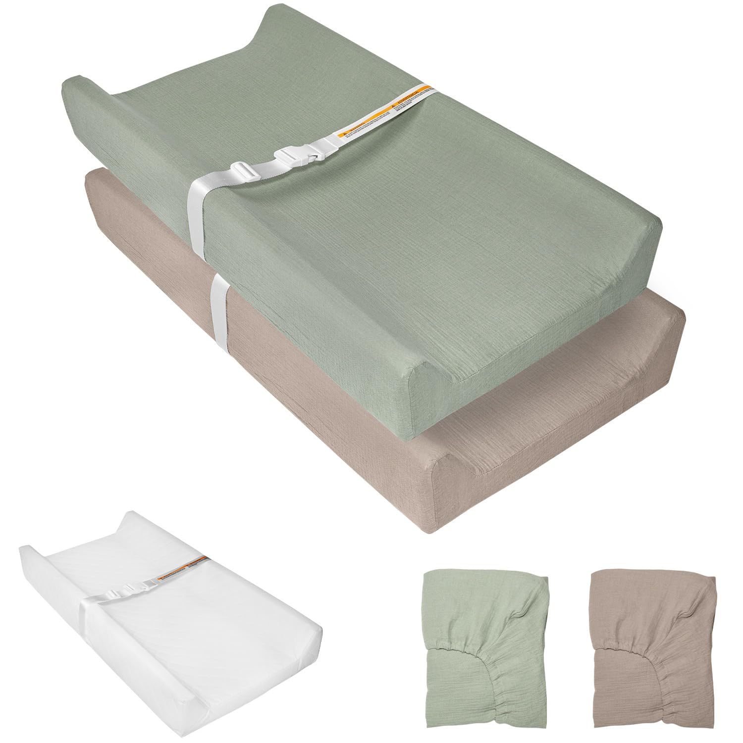 JVEOO muslin baby changing pad cover two-pack showcases soft breathable fabric for gentle diaper changes.