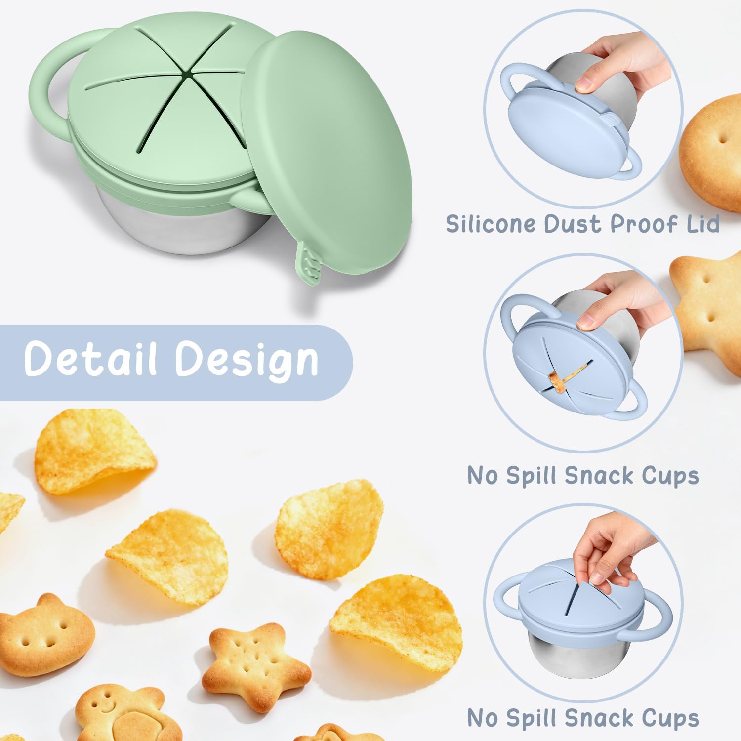 JVEOO silicone lids with petal opening for easy access and spill containment.
