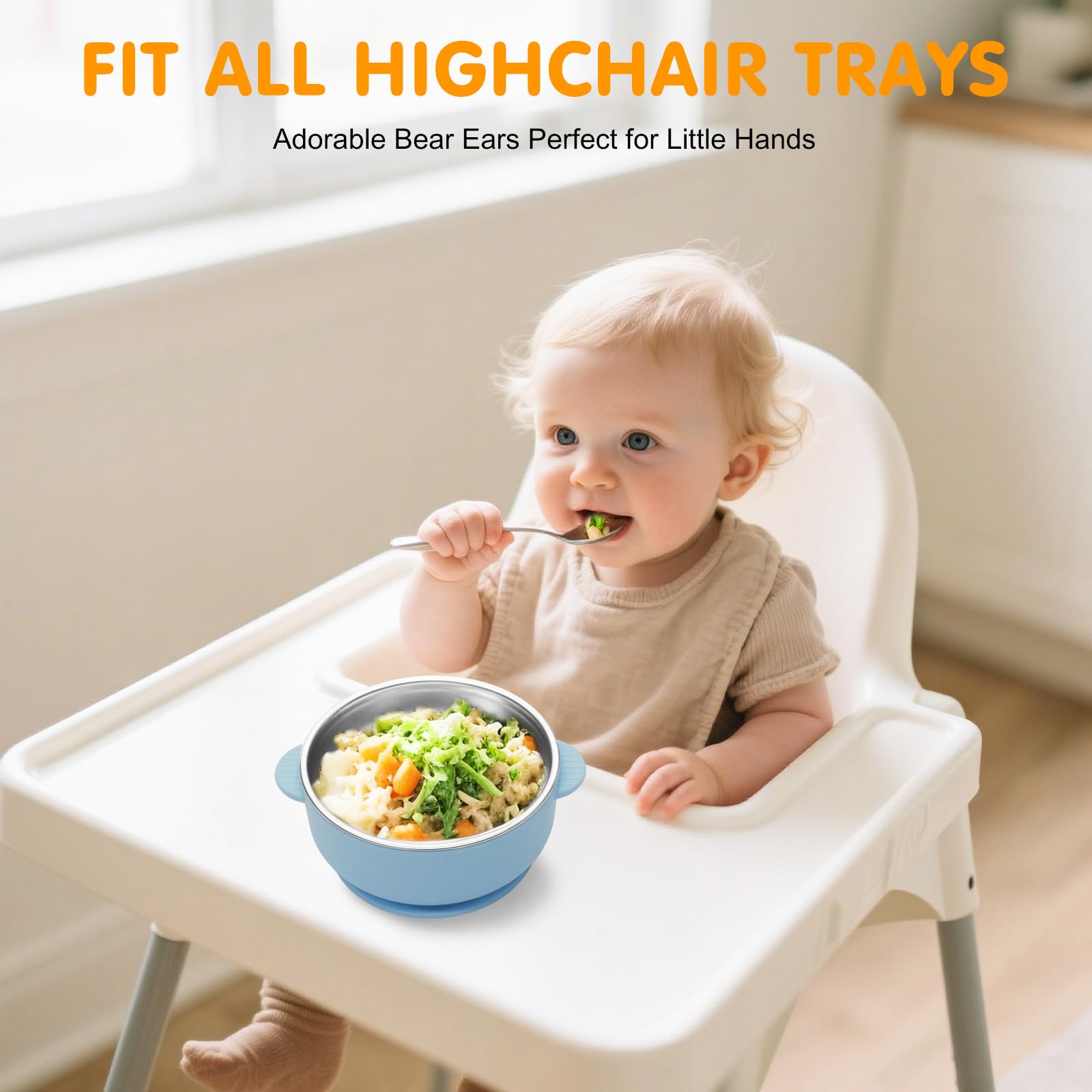 JVEOO suction base securing bowl to highchair tray during meals