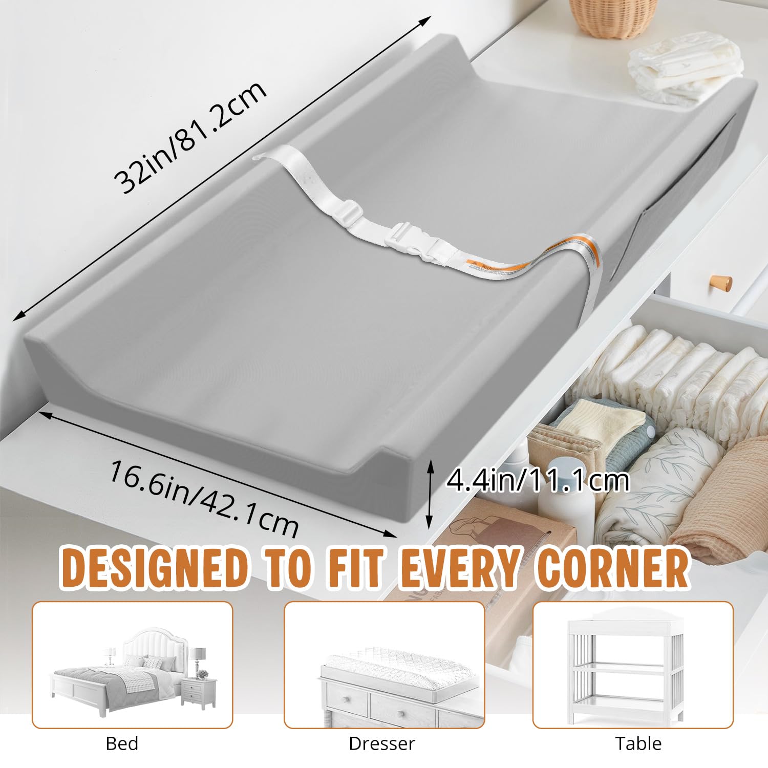 JVEOO changing pad storage pocket open for quick diaper and accessory access