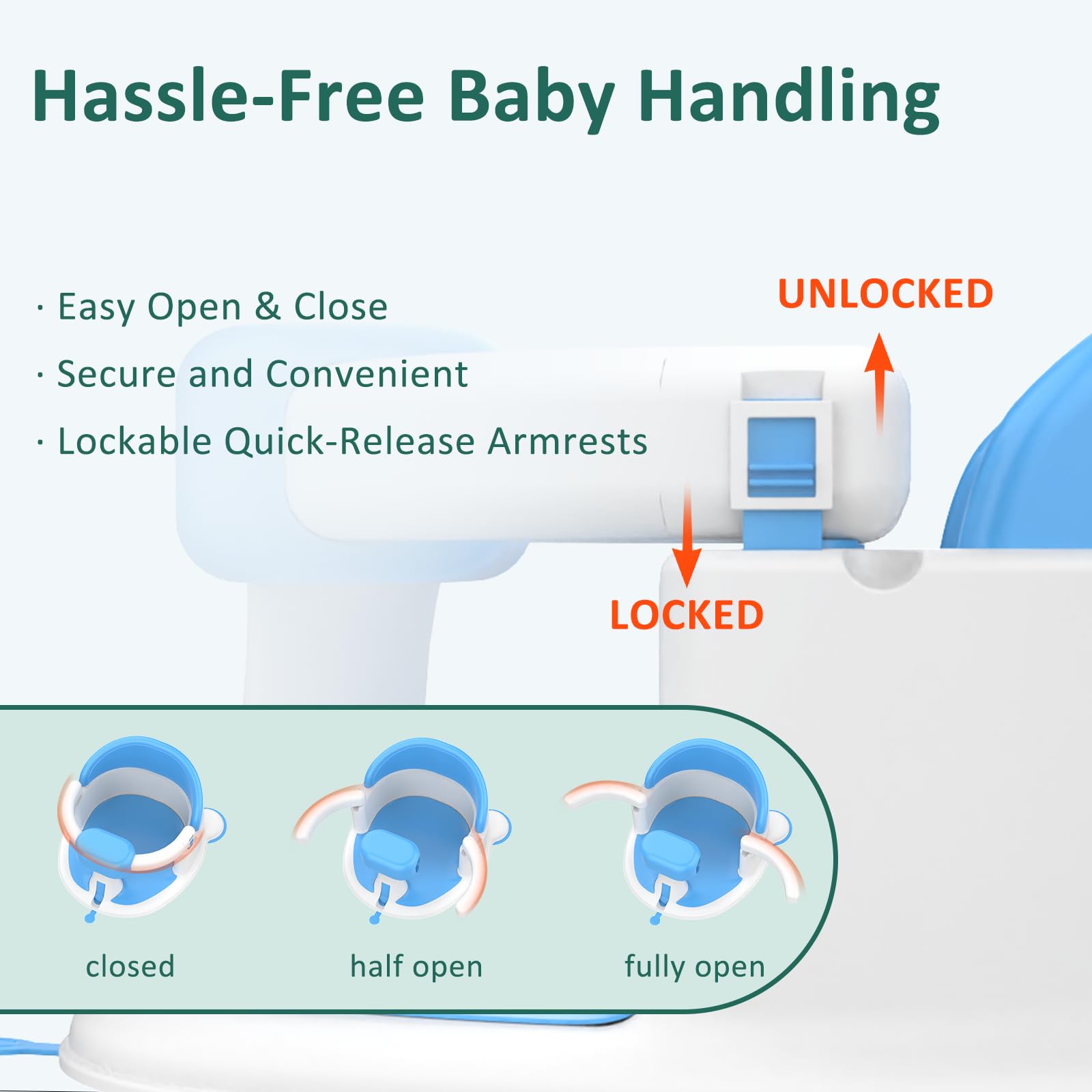 JWPEHOE baby bath seat armrests lock on each side for safety
