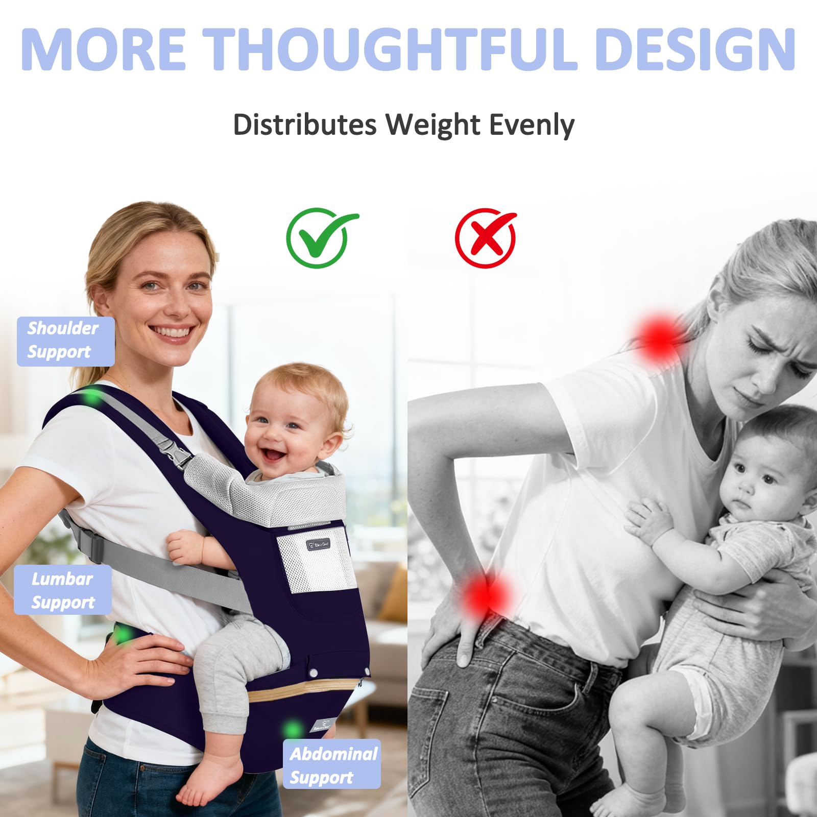 JWPEHOE baby carrier large pockets store diapers and wipes on the go.