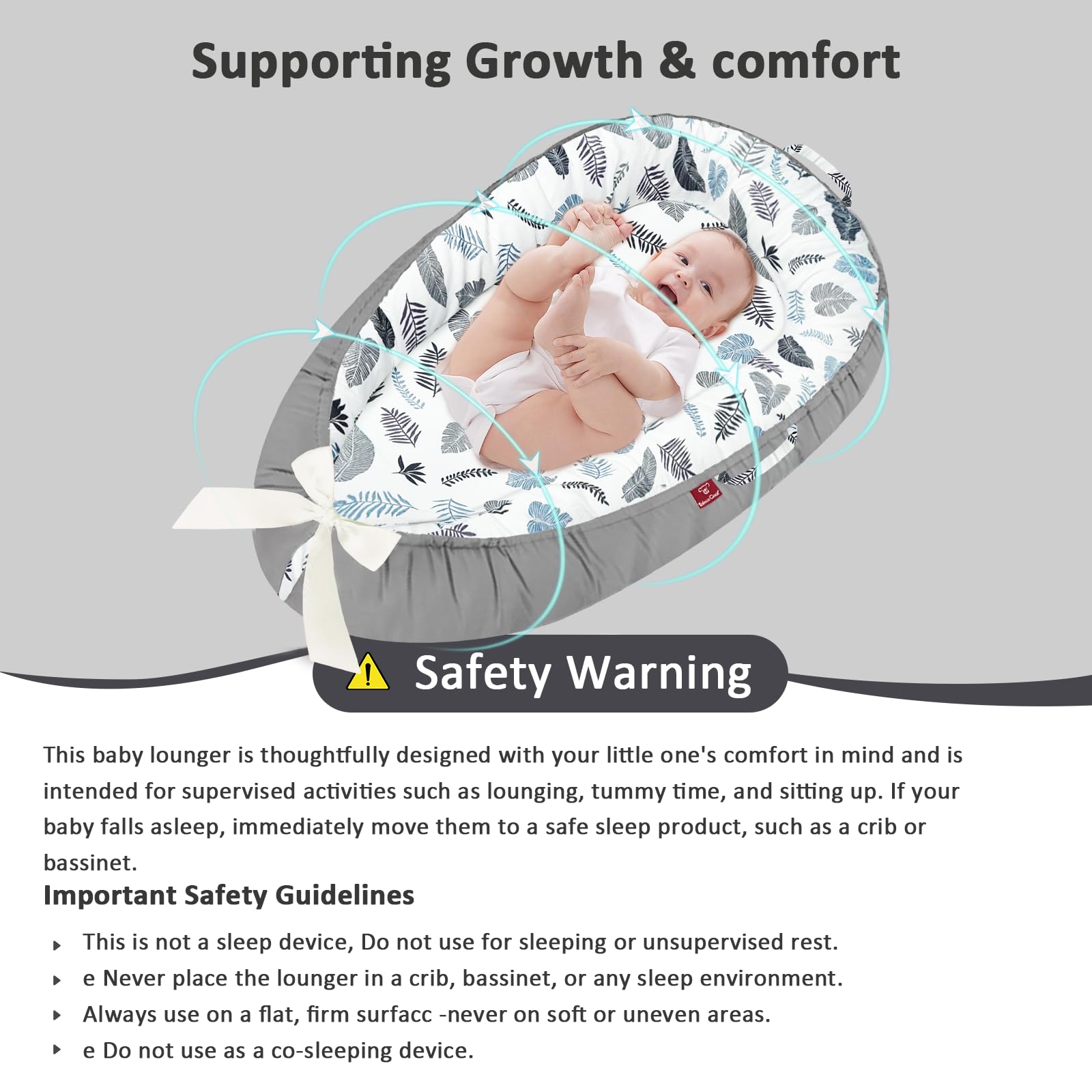 JWPEHOE baby lounger washable cover and easy 2-way zipper for cleaning.