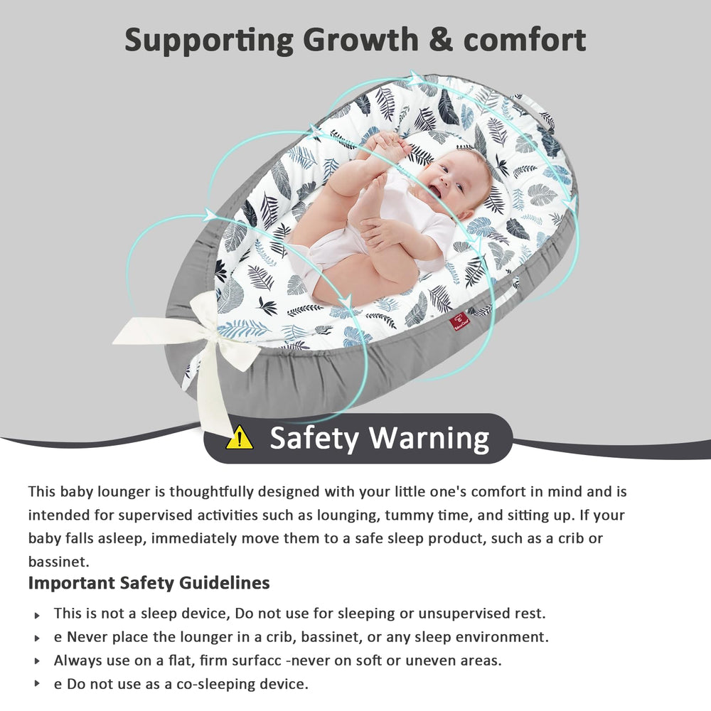 JWPEHOE baby lounger washable cover and easy 2-way zipper for cleaning.
