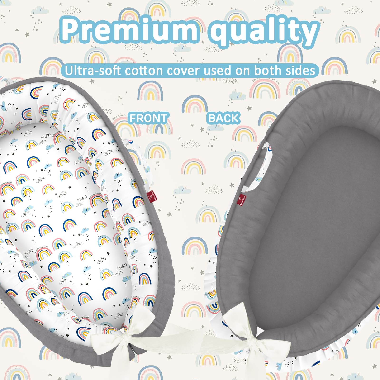 JWPEHOE Baby Lounger with two handles simplifies carrying between spaces.