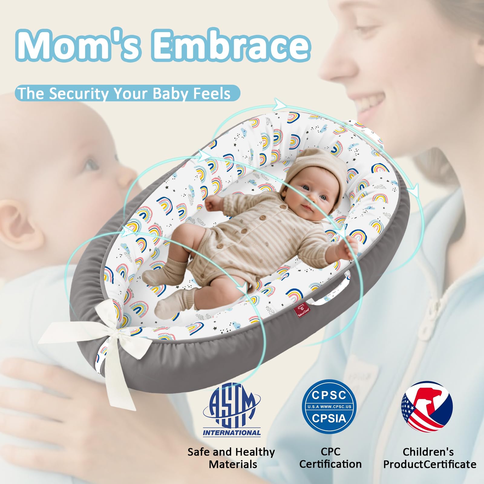 JWPEHOE Lounger with thick bumper offers all-around protection for growing babies.