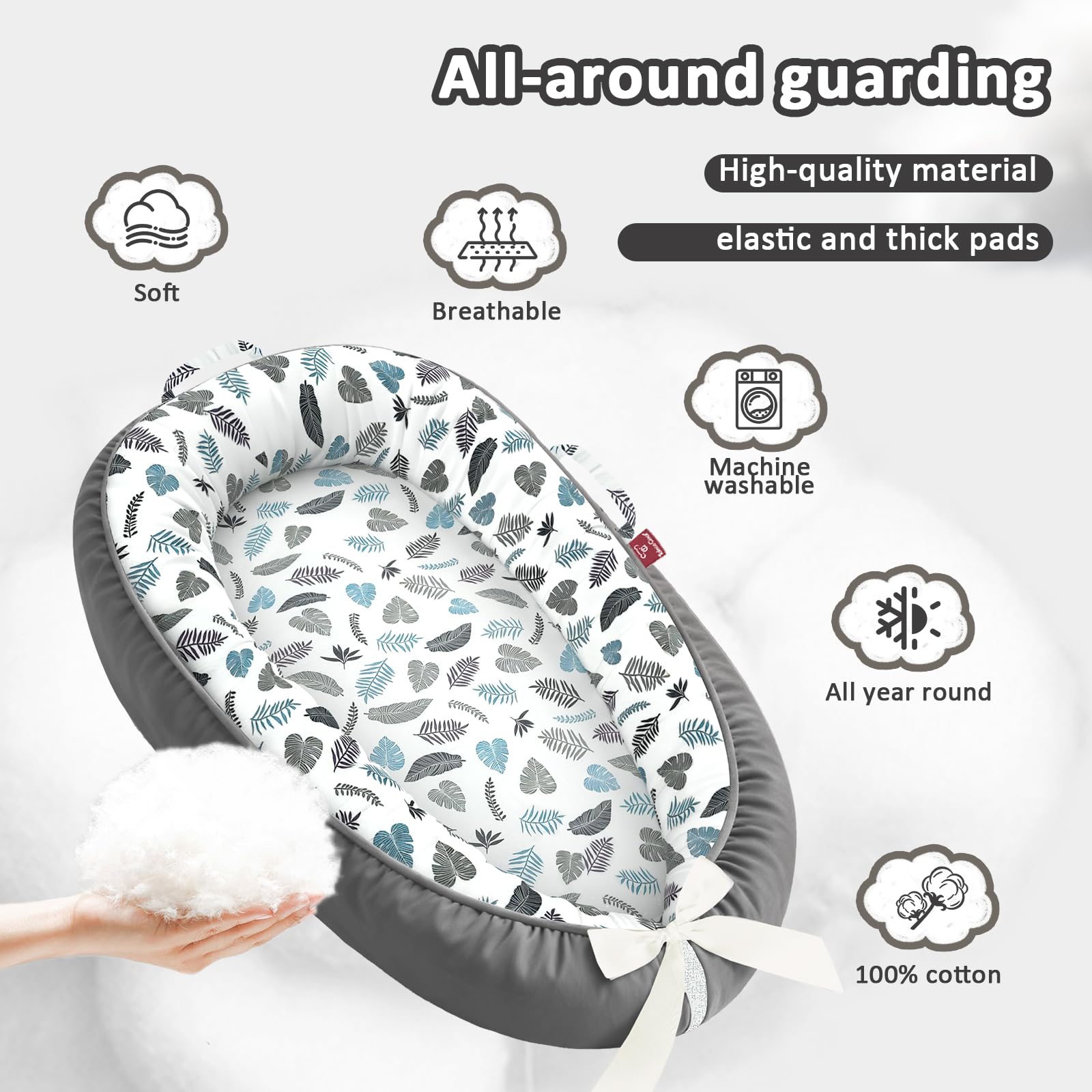 JWPEHOE baby lounger thick mattress supports baby's back during naps.