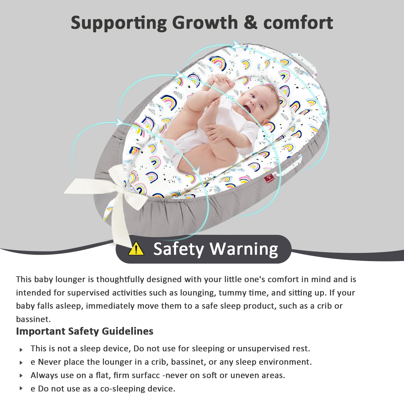 JWPEHOE Baby Lounger waterproof lining protects against spills and messes.