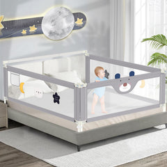 JWPEHOE bed rail assembly shows queen-size setup for secure toddler sleep.