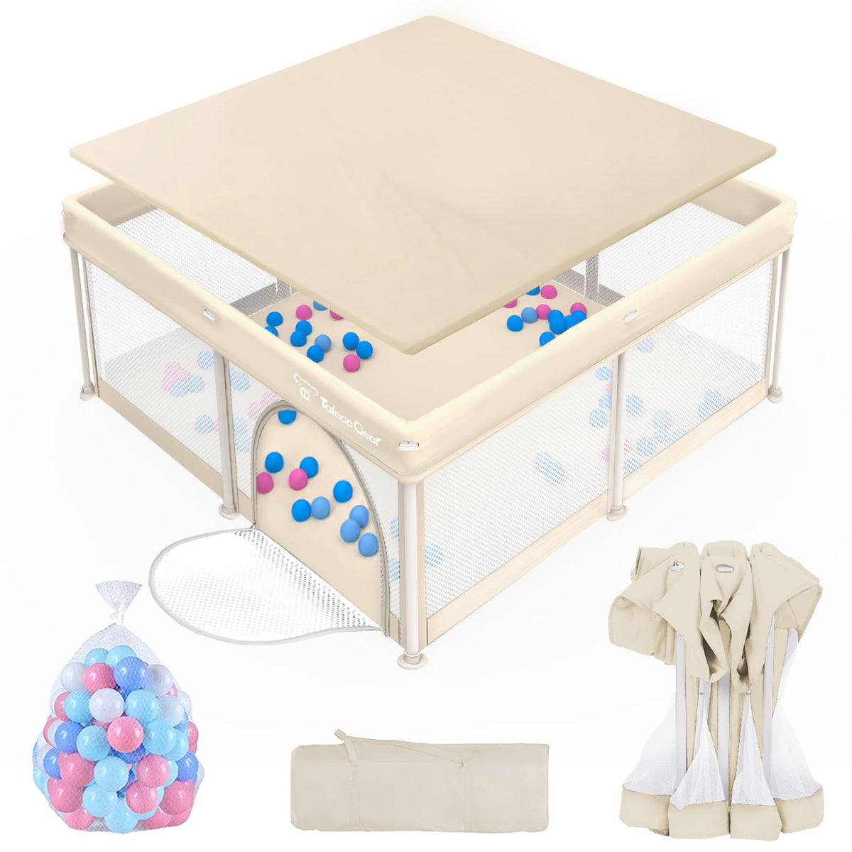JWPEHOE foldable playpen 50x50 layout offers safe roomy play space.