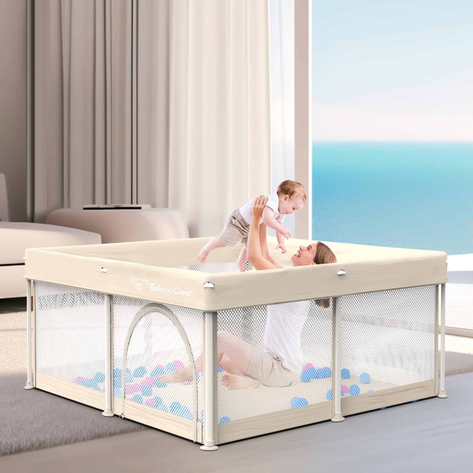 JWPEHOE foldable playpen easy-clean design supports quick hygiene care.