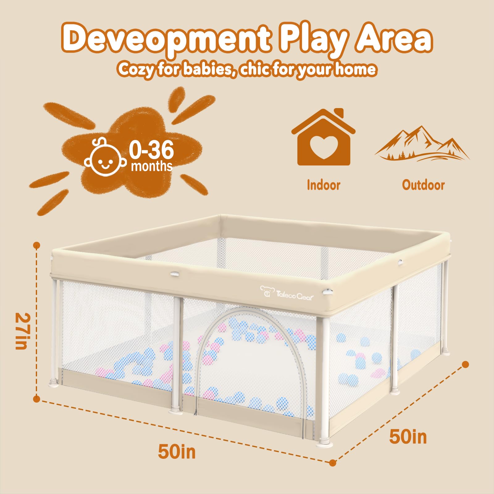 JWPEHOE foldable playpen indoor-outdoor-use versatile safe space for play.
