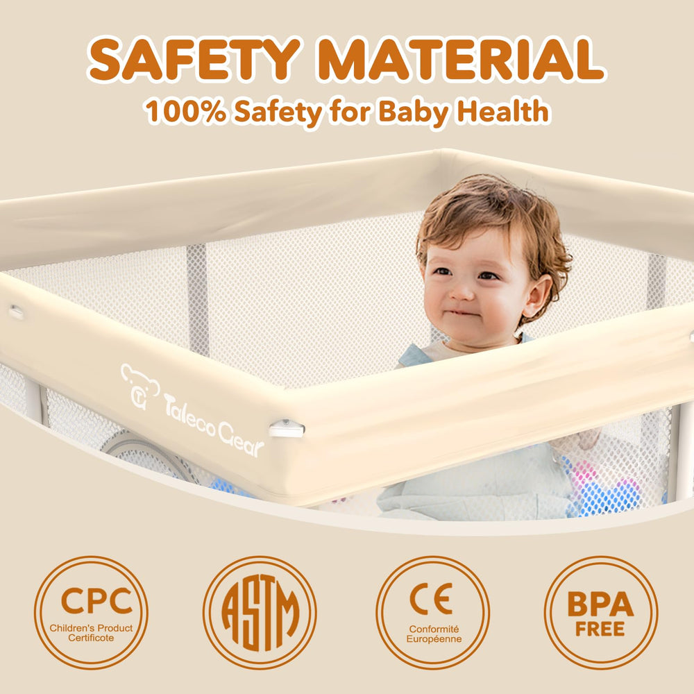 JWPEHOE foldable playpen mesh visibility keeps baby in sight for supervision.