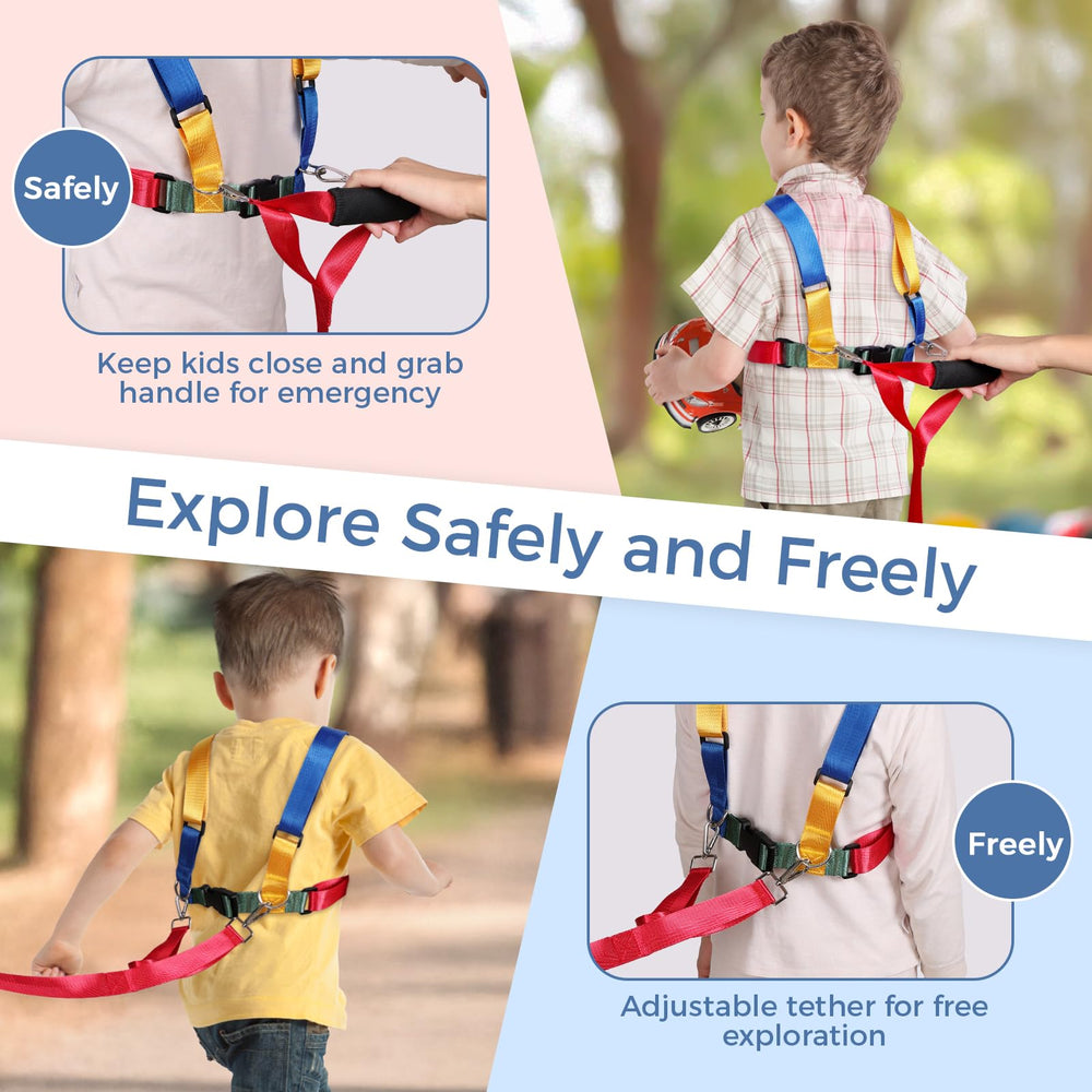 JXM safety harness with adjustable shoulder and waist for growing kids.