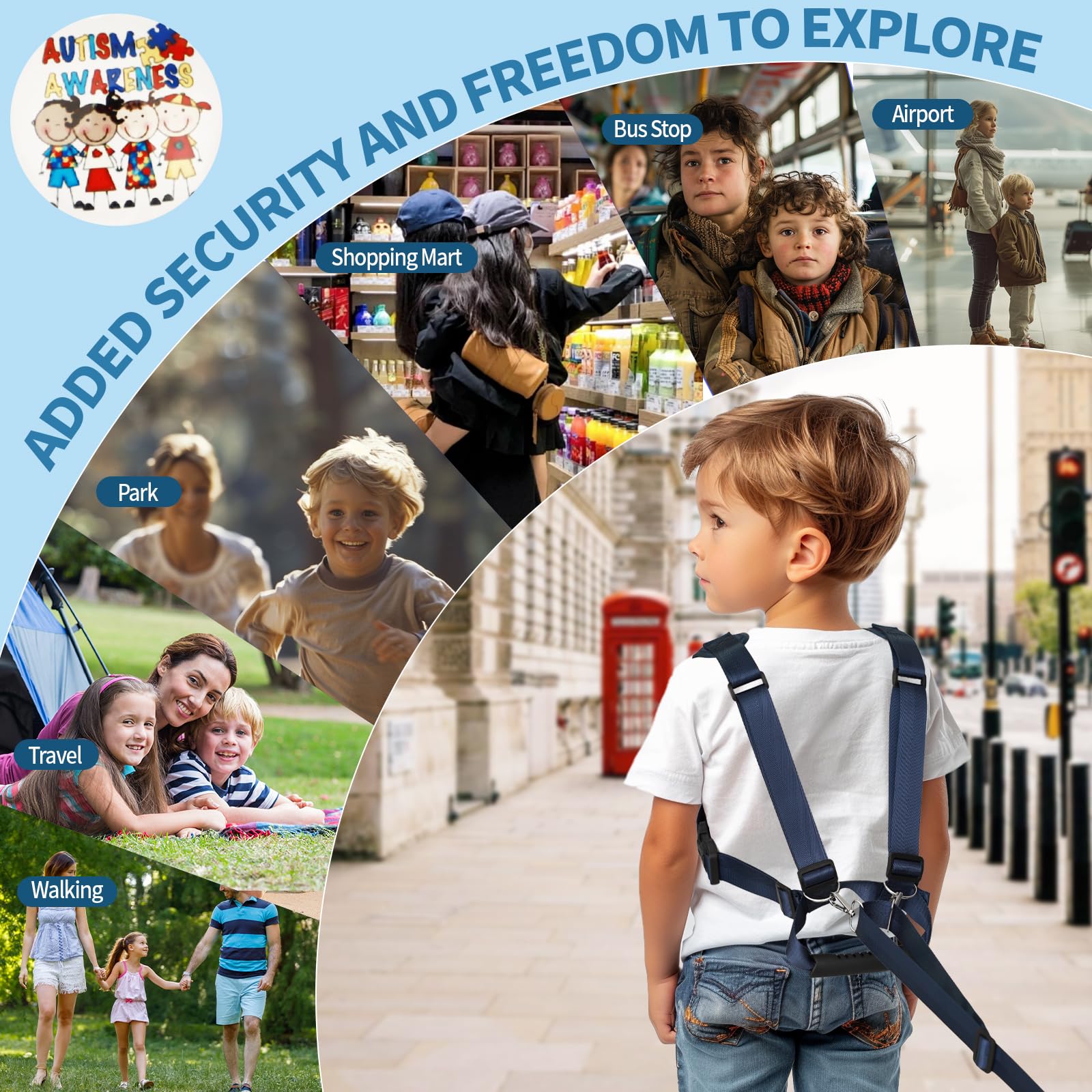 JXM Safety Harness detachable autism pin badge adds awareness option for thoughtful outings.