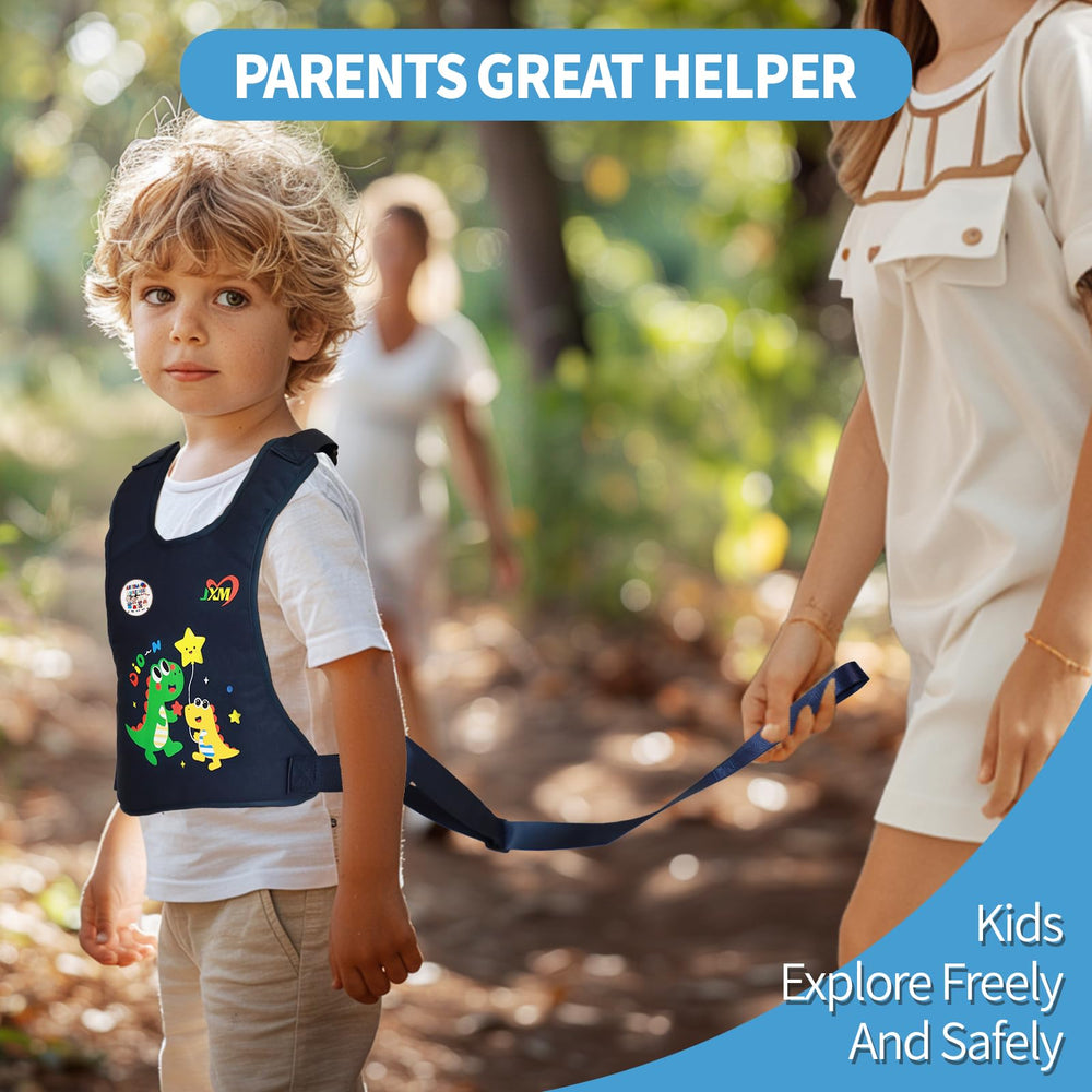 JXM Safety Harness dinosaur pattern adds playful visuals that encourage wearing during adventures.