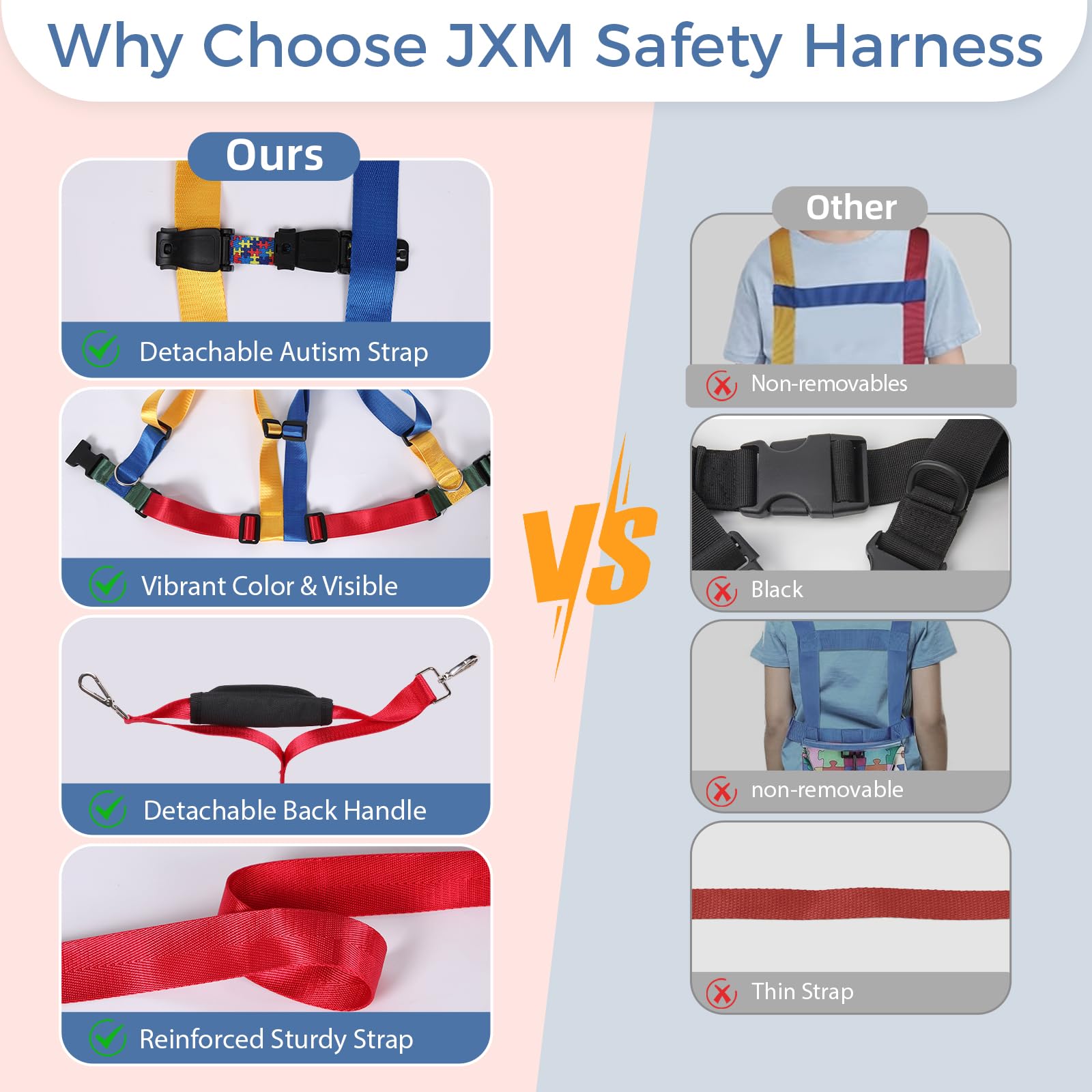 JXM safety harness hidden pocket stores snacks or small items discreetly.