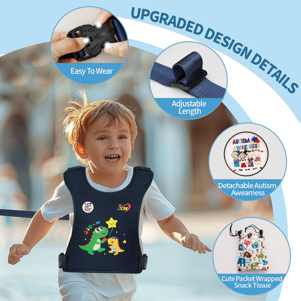 JXM Safety Harness hidden pouch open reveals snacks and small toys within easy reach.