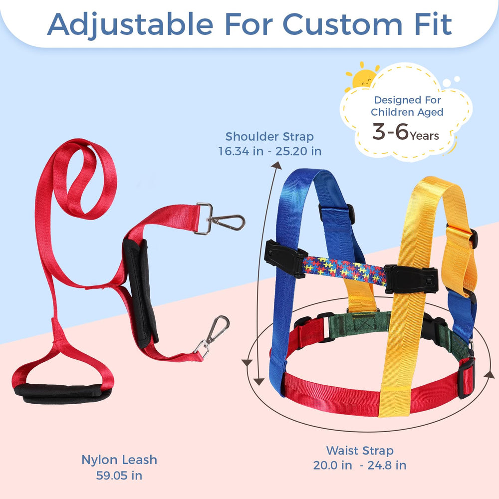 JXM safety harness worn by child during outdoor zoo or park visit.