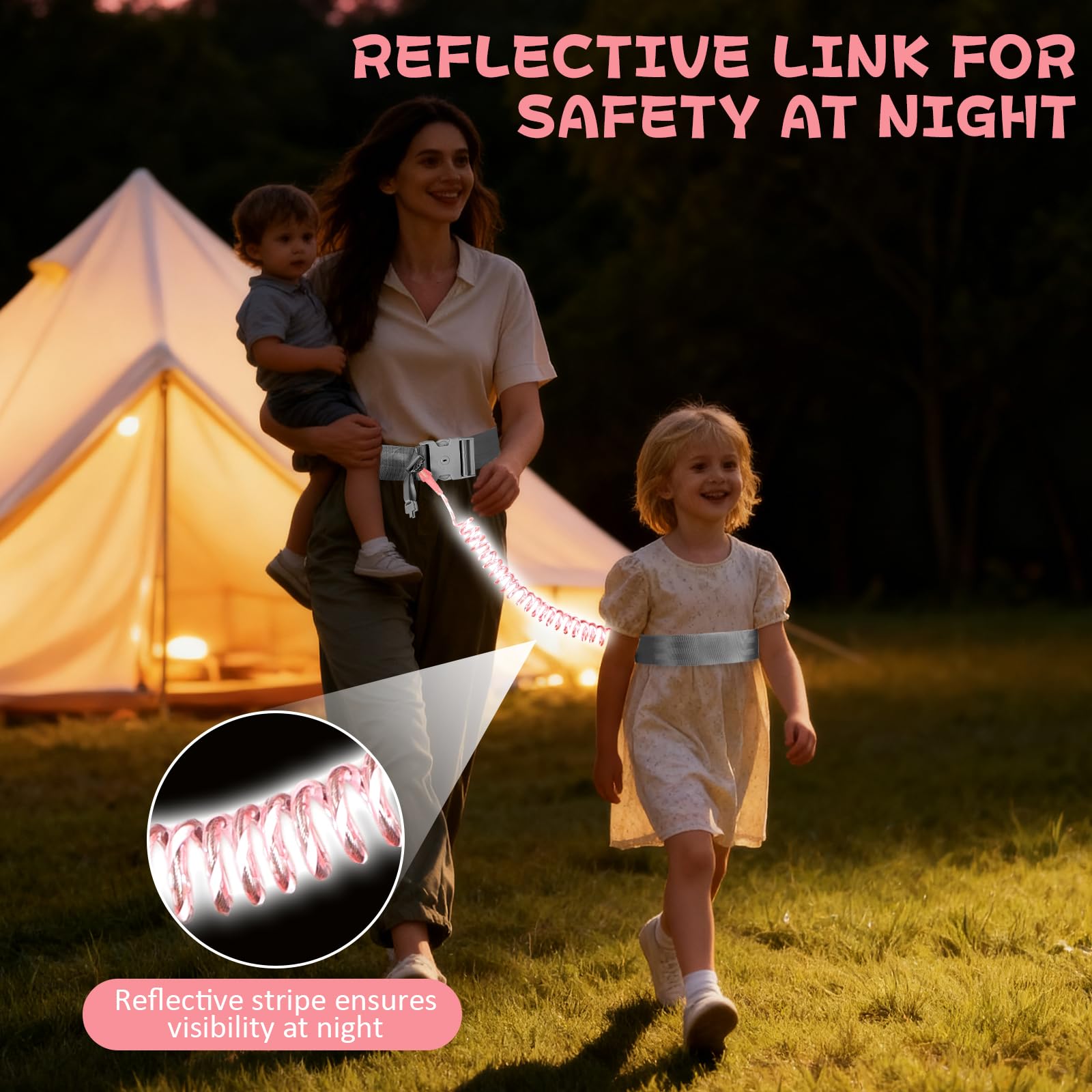 Adjustable belt on JXM harness fitting a growing child up to 37.4 inches.