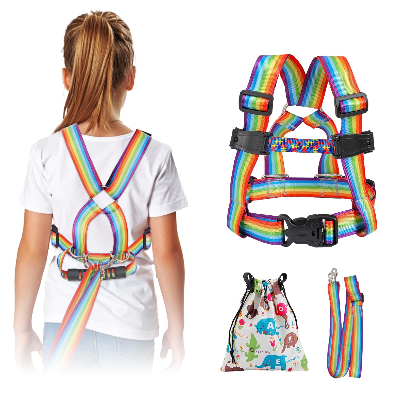 JXM Safety Walking Harness front view for big kids, secure supervision in crowded places