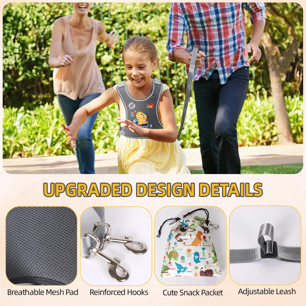 JXM harness adjustable shoulder straps demonstrate Grow-With-Me sizing for growing kids.