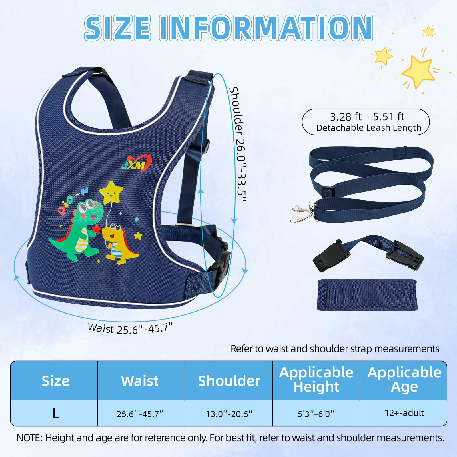 JXM safety walking harness breathable-materials ensures comfortable all-day wear.