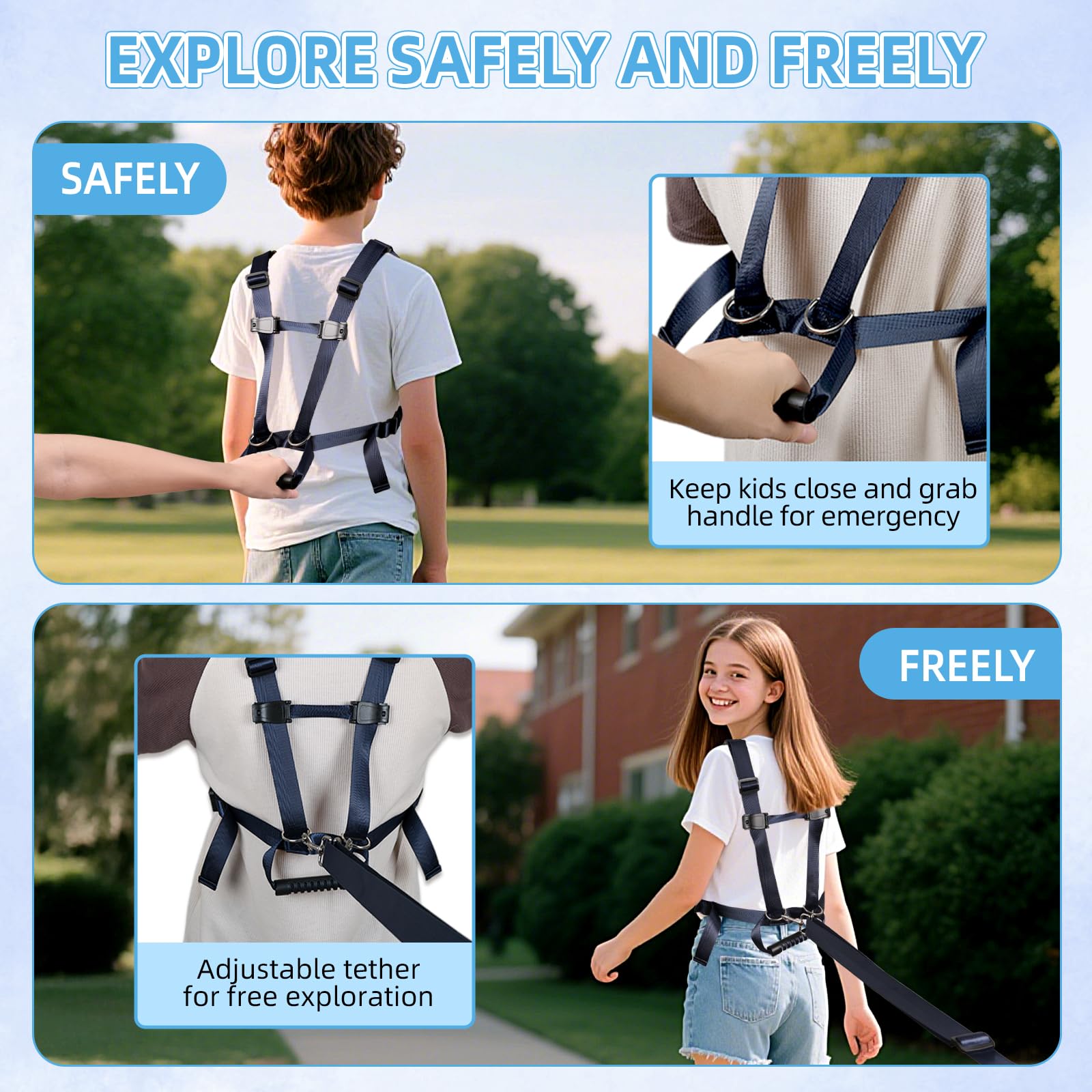JXM safety walking harness dual-lock-buckles emphasizes secure, reliable safety in busy settings.