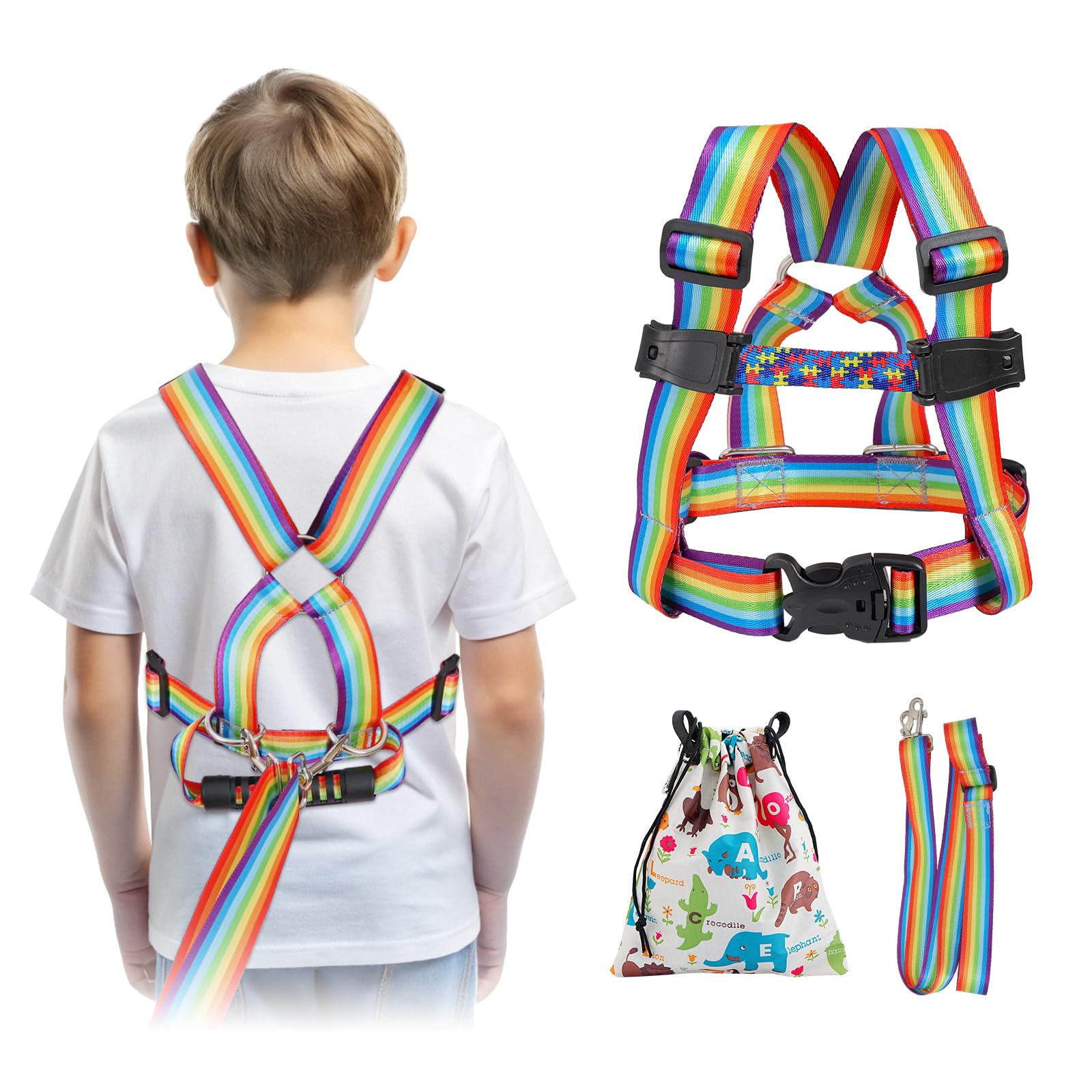 JXM safety walking harness front strap setup for quick secure wearing during outings.
