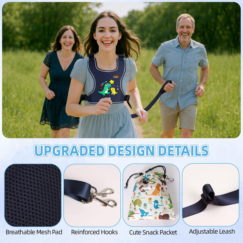 JXM safety walking harness with reflective-trim boosts visibility during dusk activities.