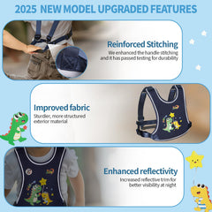 JXM harness shoulder straps adjust for growing children in busy environments.