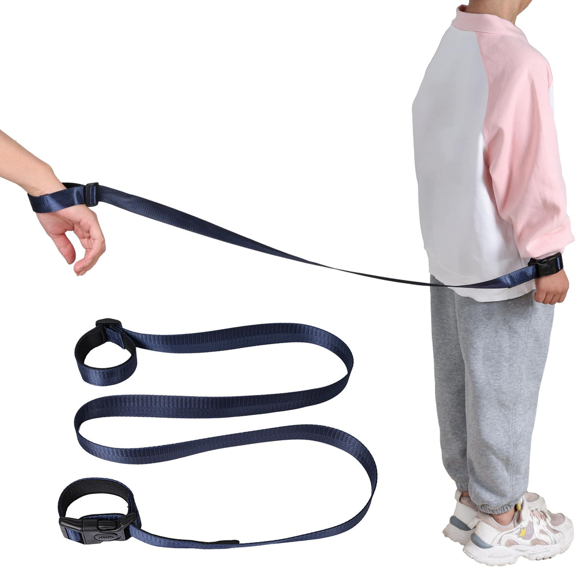JXM Secure Wrist Leash worn by child for safe exploration in crowds and busy spaces.