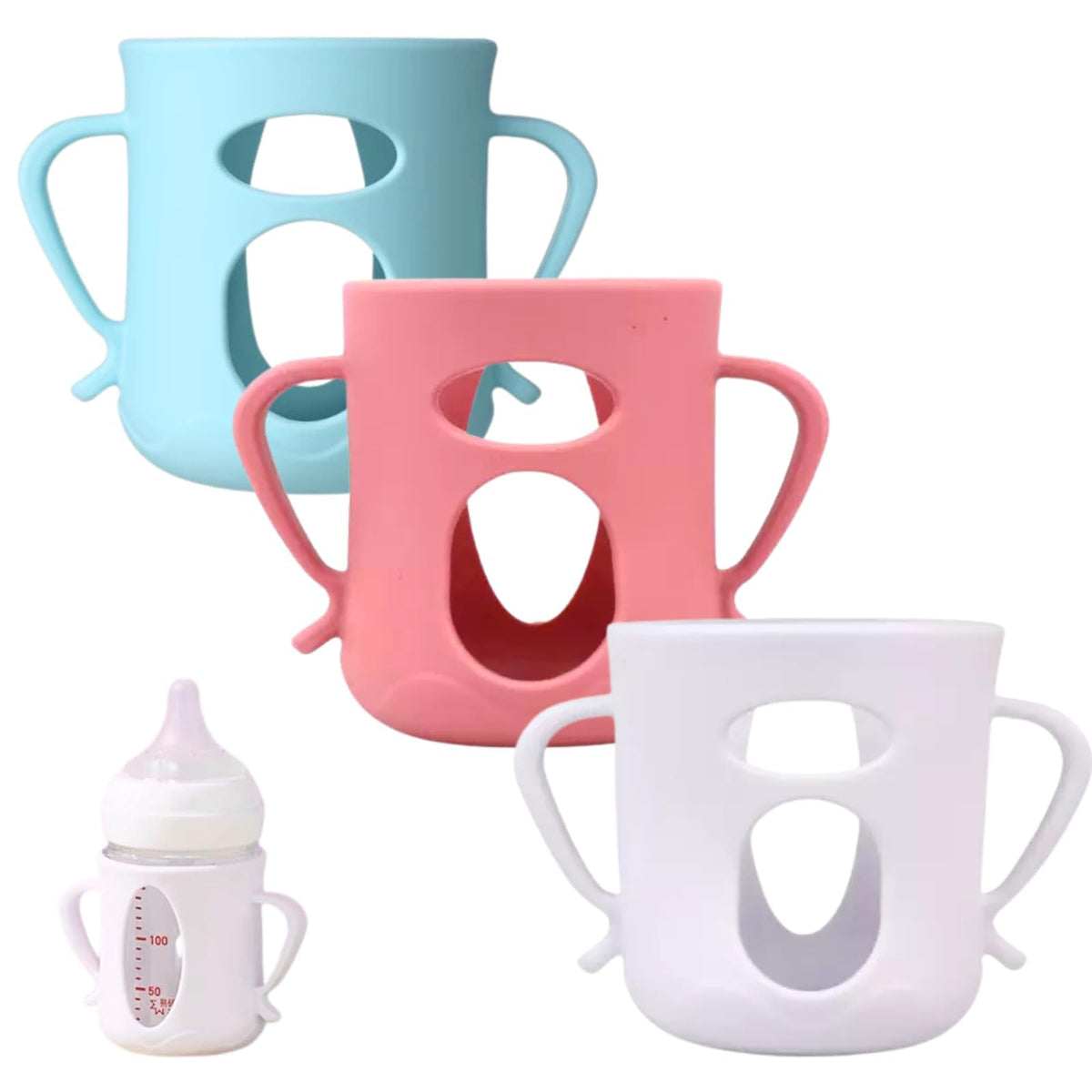 JXMYJR 2-pack silicone sleeves on Pigeon 5.4oz bottles improve grip during feeds